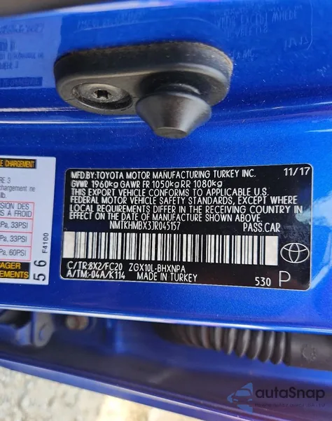 2018 Toyota C-Hr Xle z USA, uszkodzony, nr VIN NMTKHMBX3JR045157